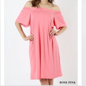 Premium Off Shoulder Dress Rose Pink